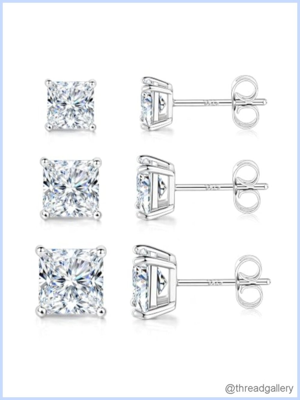 S925 Sterling Silver Moissanite Stud Earrings 3-Pair Set 4-Prong